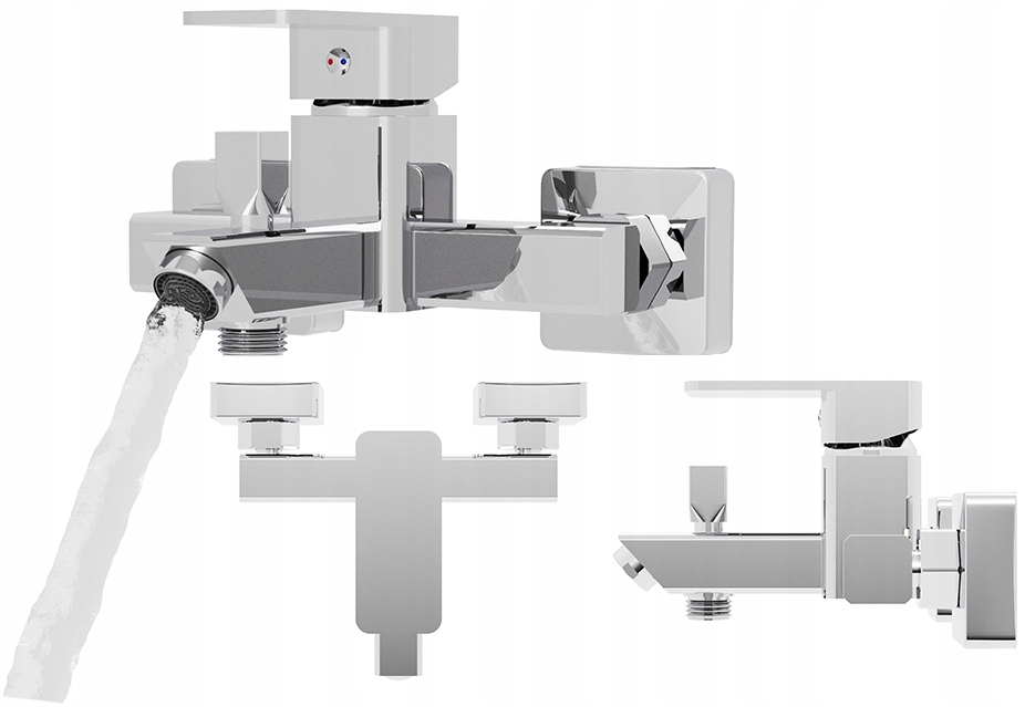 Kúpeľňová nástenná batéria Štvorcová strieborná hadicová prípojka Caro