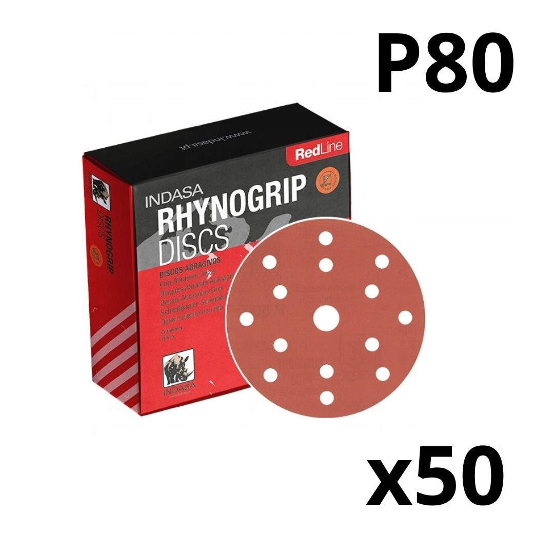 50x Krążek Ścierny na rzep P80|150 mm 15H| Indasa Rhynogrip Red Line