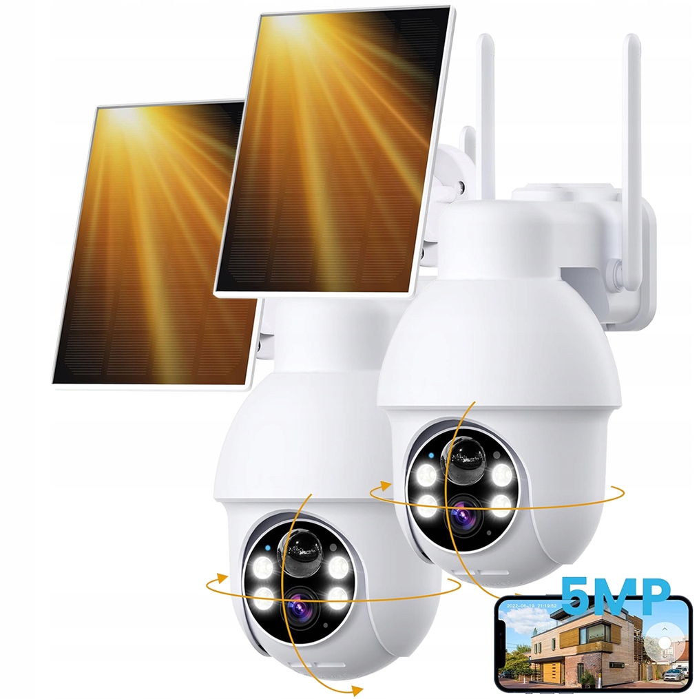 5MPX Venkovní Solární Kamera Wifi Otočná 360° Zoom 4X Alarm Pir 2ks