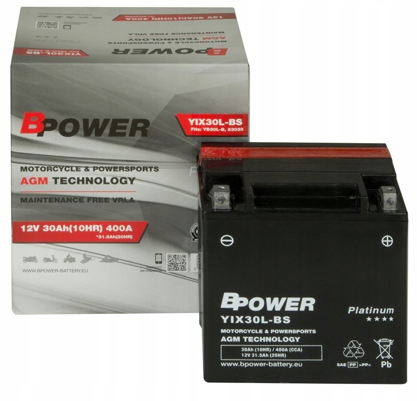 Akumulator BPOWER YIX30L-BS 12V 30Ah 400A zamiennik 53030 , YB30L-B