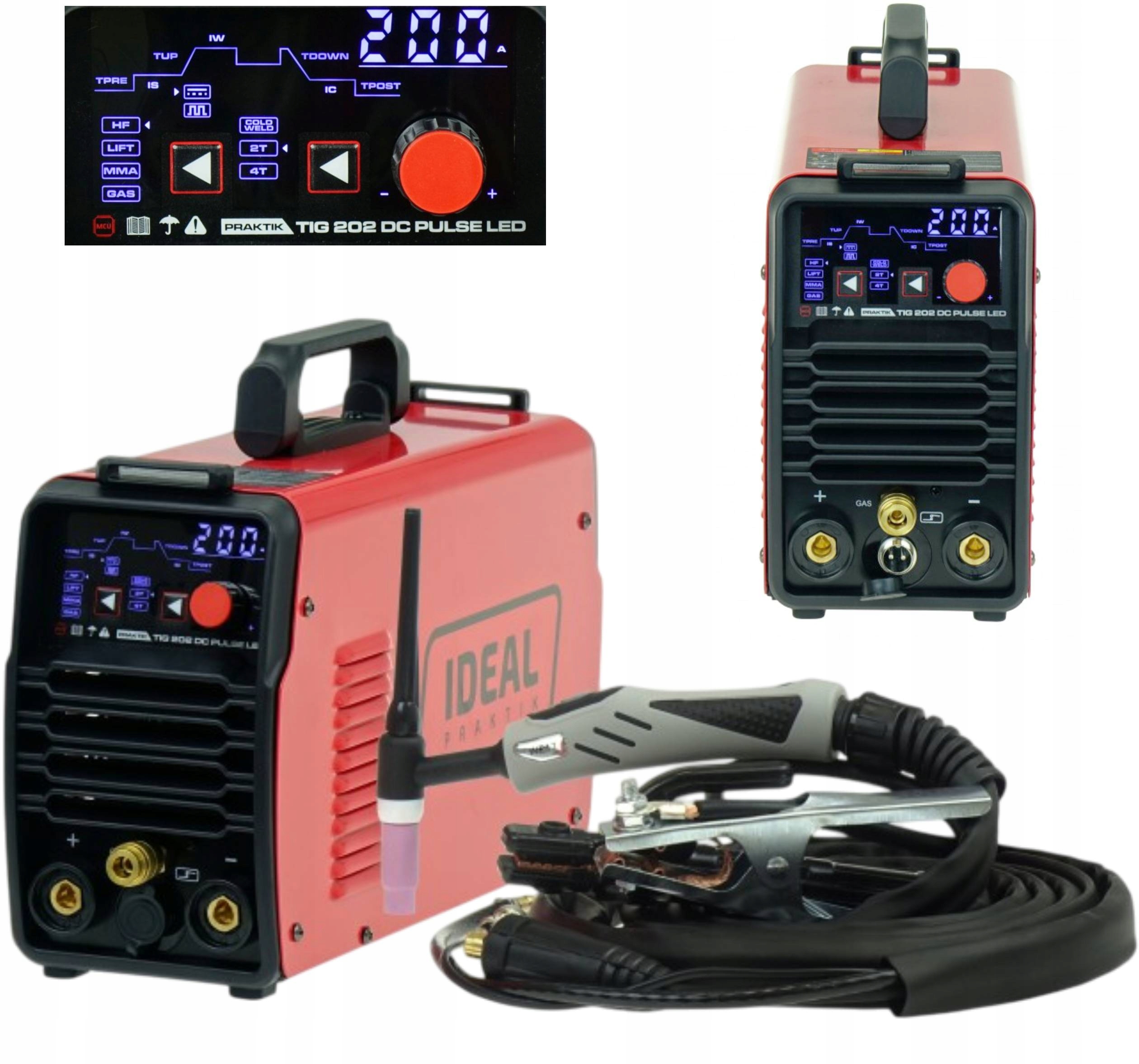 Spawarka inwertorowa Praktik 200A 7,7kW Tig 202 DC Pulse Led Mma Spawanie