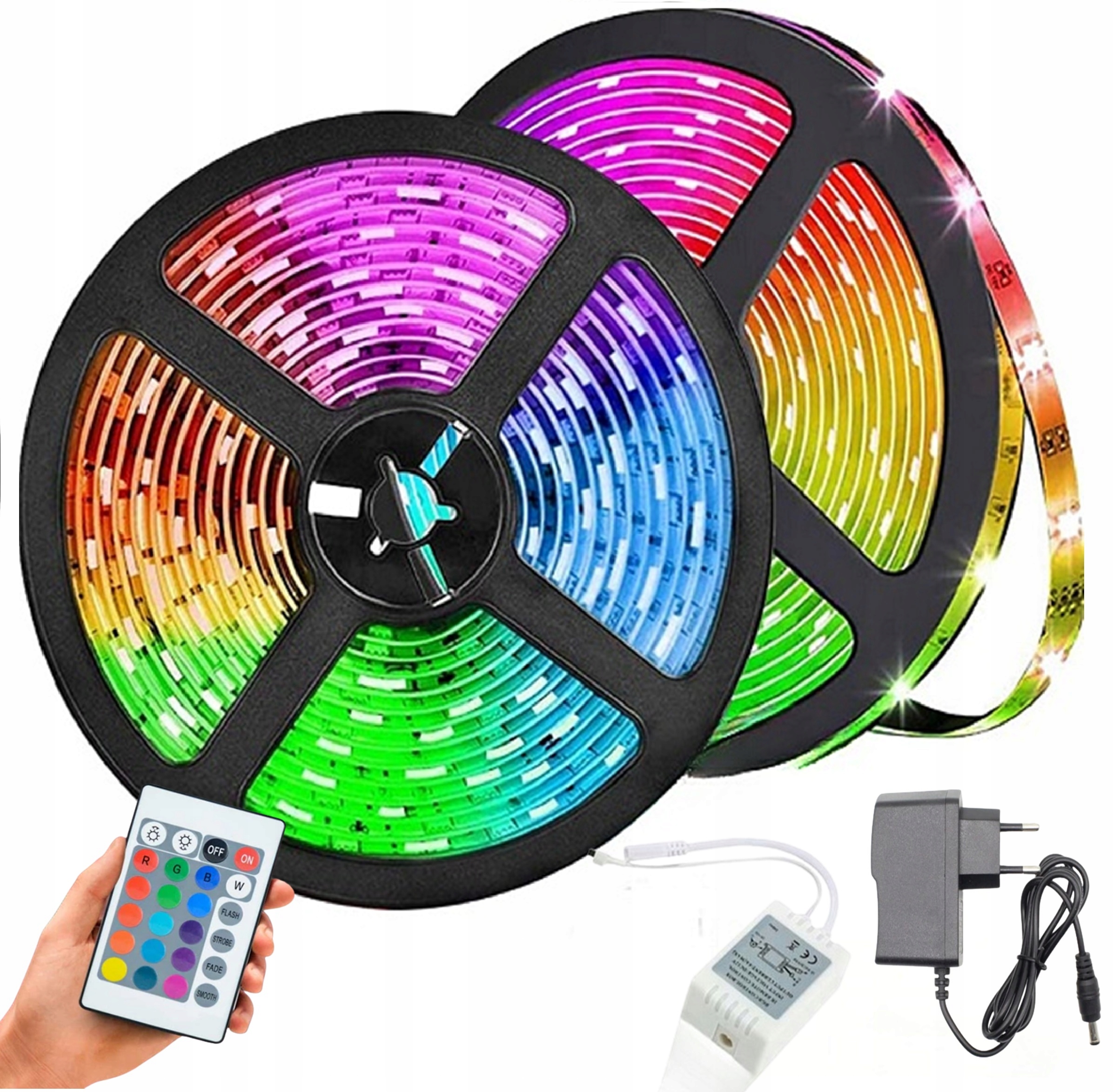 KOLOROWA TAŚMA LED OŚWIETLENIE 10 m RGB (2 X 5 METRÓW) + PILOT MULTIKOLOR