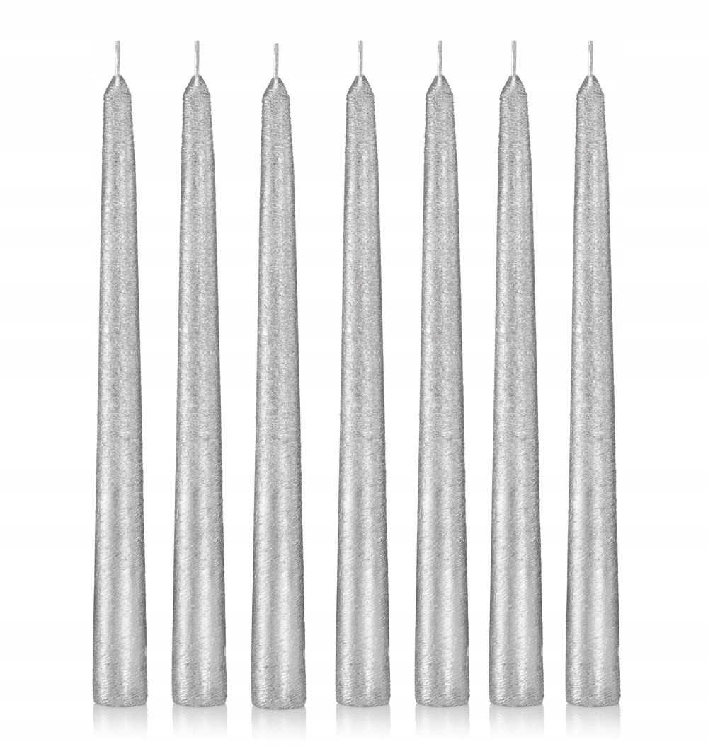 

Zestaw 12szt świeczki świece stożkowe 24cm Srebrne
