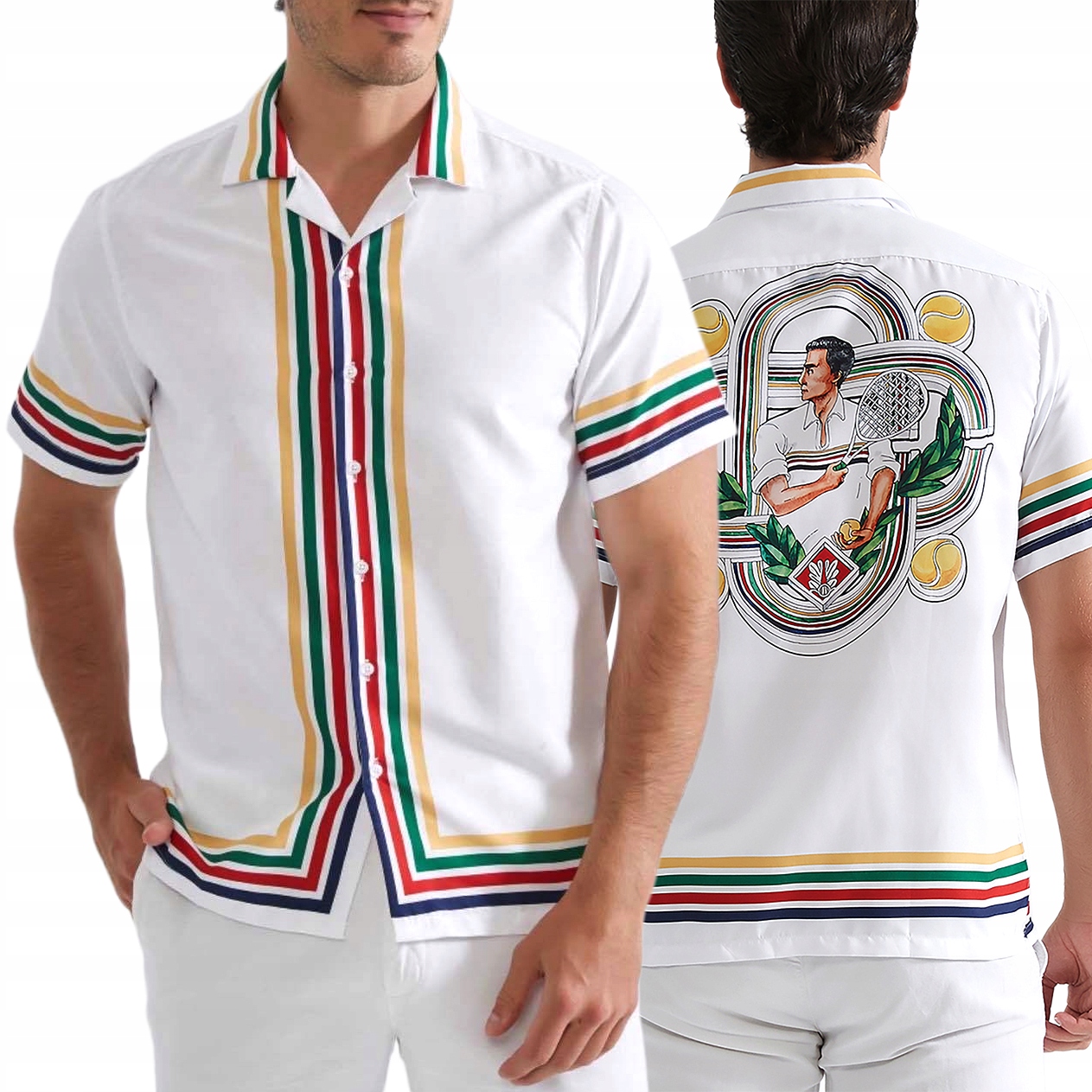 Pánská košile s potiskem a kubánským límečkem Barevné pruhy Regular