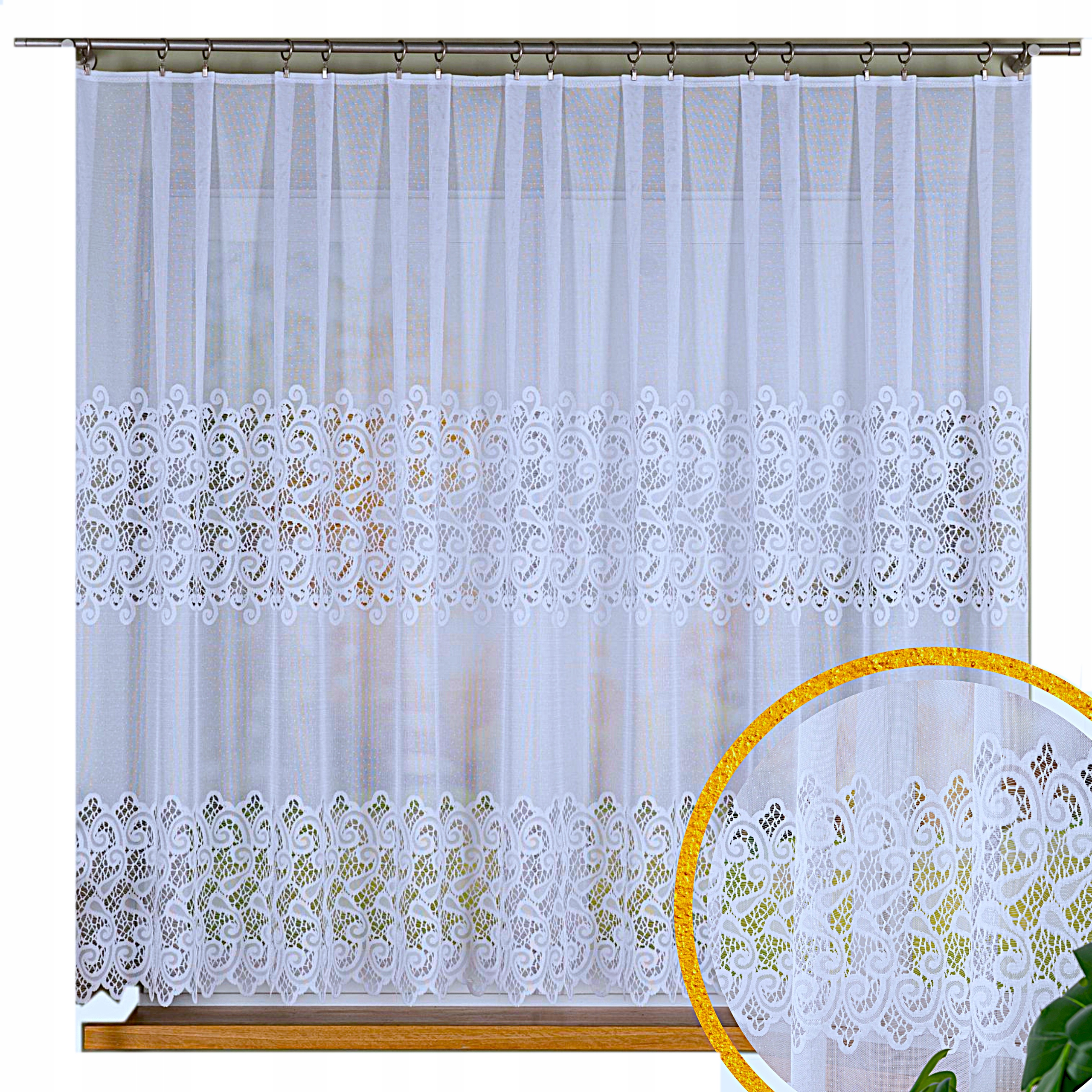 Firanka Gotowa Żakardowa Do Pokoju Imitacja Gipiury 450x160 CM Krótka