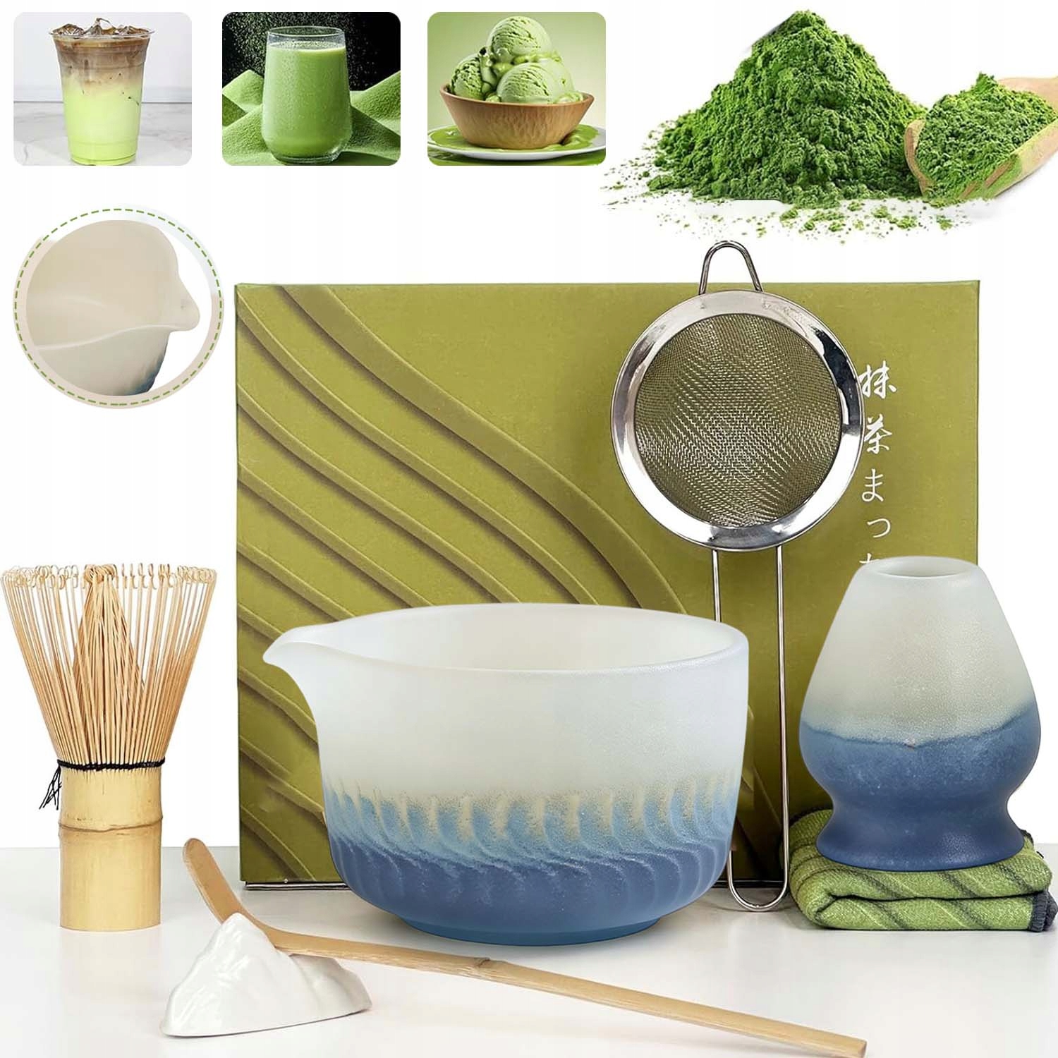 Zestaw Prezentowy Do Herbaty Matcha Czarka Miotełka Podstawka Łyżeczka 7W1