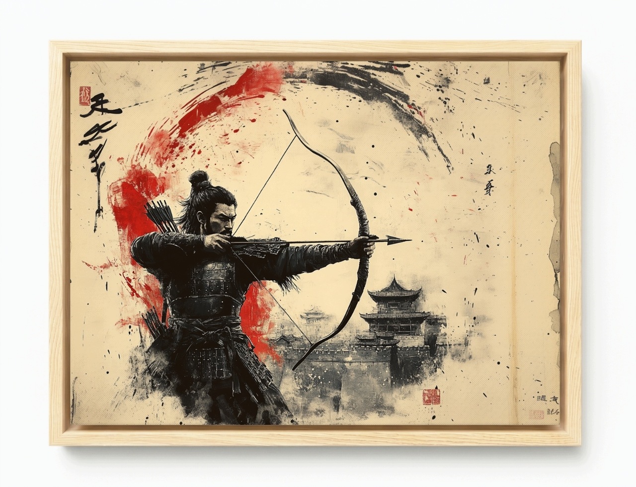 Obraz Rám Americký Box Japonsko Asie Bojovník Samuraj Lukostřelec Pagoda 100x75