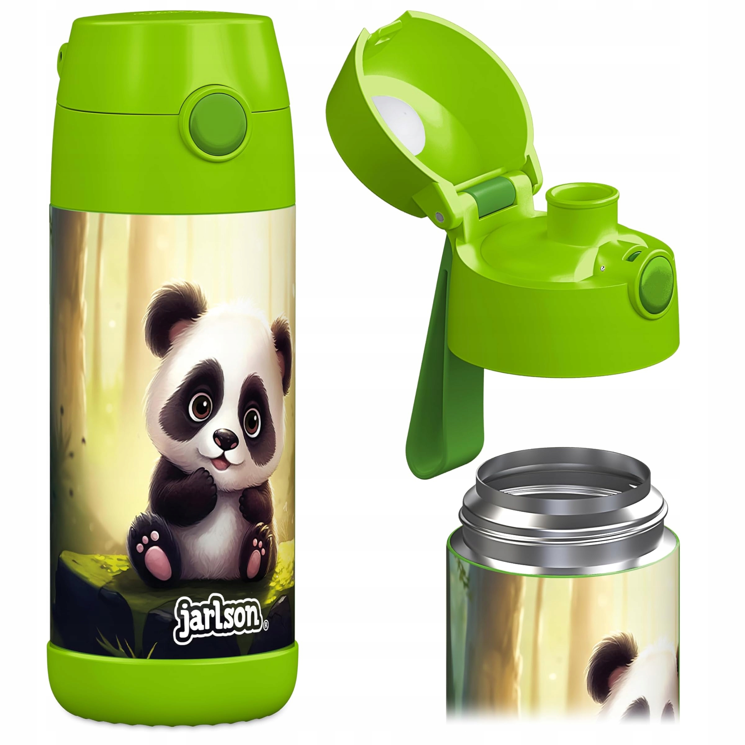 Jarlson Butelka Termiczna Dla Dzieci 350ML Panda Ze Słomką