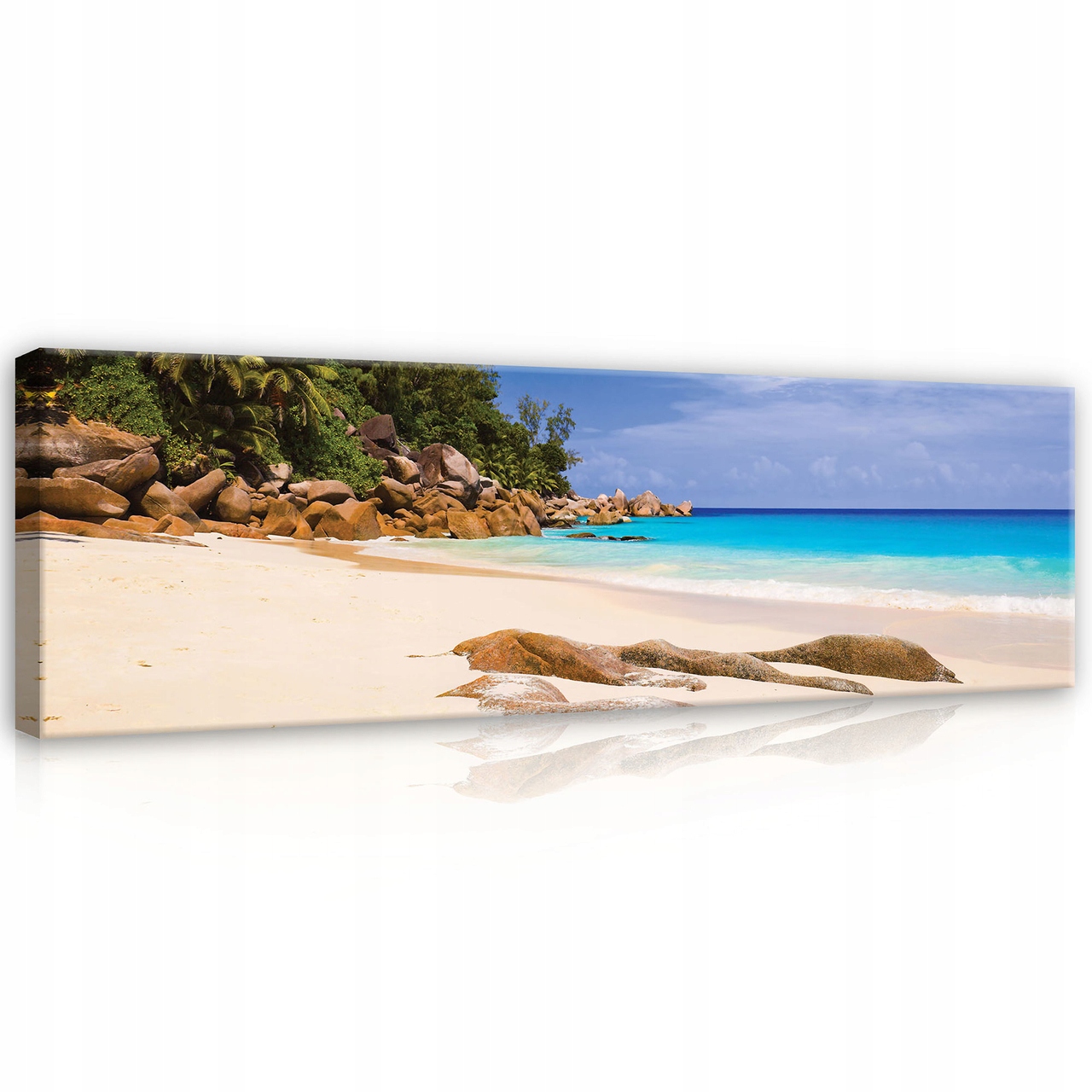 Obraz 145x45 Tropická pláž bílý písek modrá voda palmy slunce