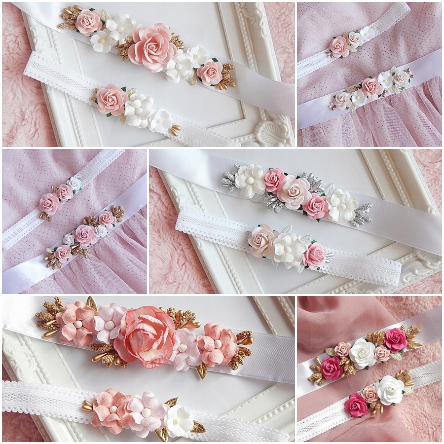 RÓŻANY Zestaw do chrztu OPASKA i PASEK do sukienki Kolor wielokolorowy