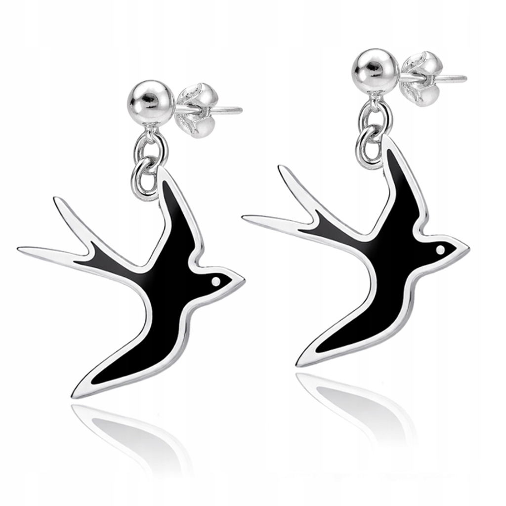 Pták Vlaštovka Vlaštovky Stříbrné náušnice na tyčkách stříbro 925