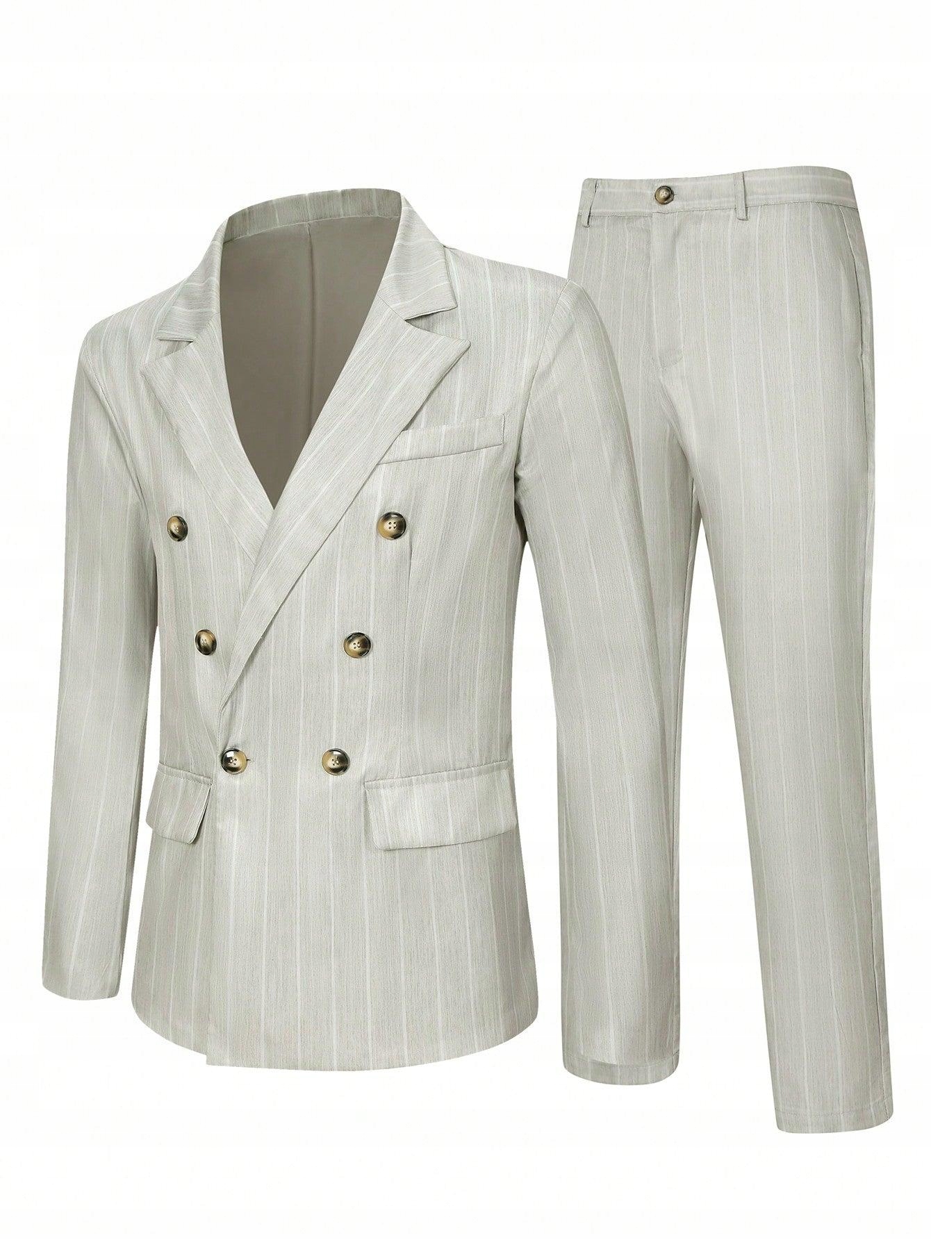 GARNITUR KOMPLET ELEGANCKI WZÓR PASKI MARYNARKA SPODNIE SHEIN L