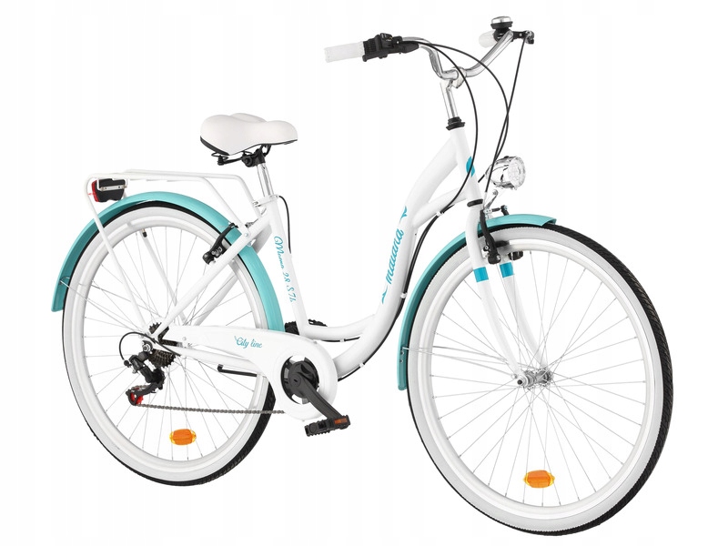 Rower miejski Indiana Moena 7 Biegów 28 cali damski Biało-lazurowy