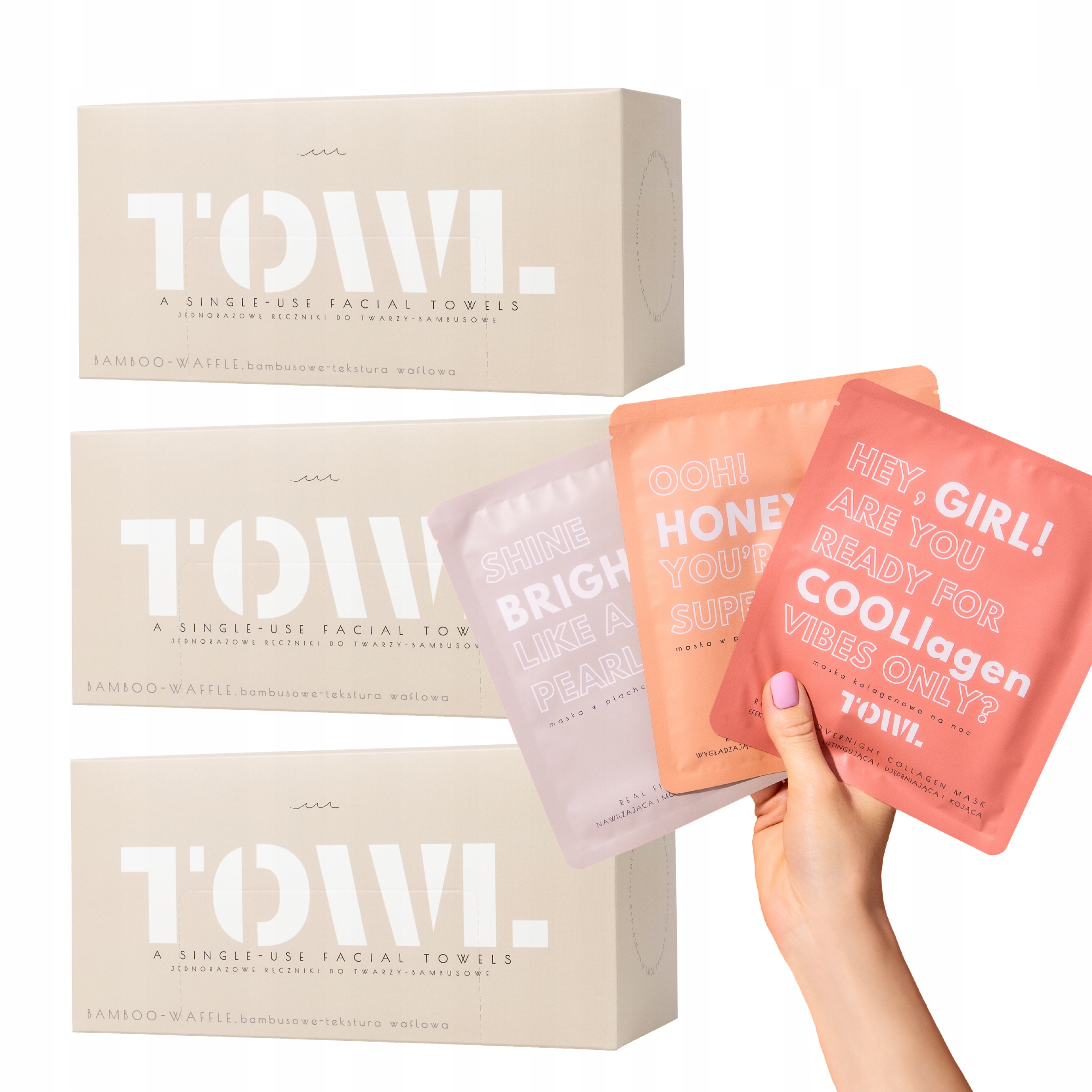 3x Jednorazowe Ręczniki Do Twarzy 80 szt Towl BAMBOO+zestaw maseczek Towl