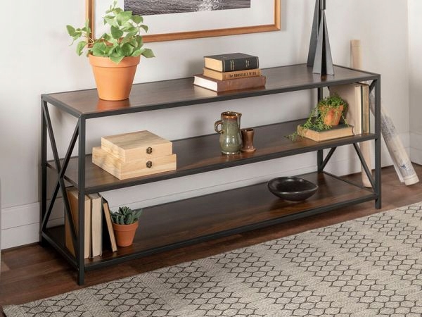 Duży REGAŁ Półka LOFT SZAFKA TV Industrialna 153x67cm Ciemny Orzech