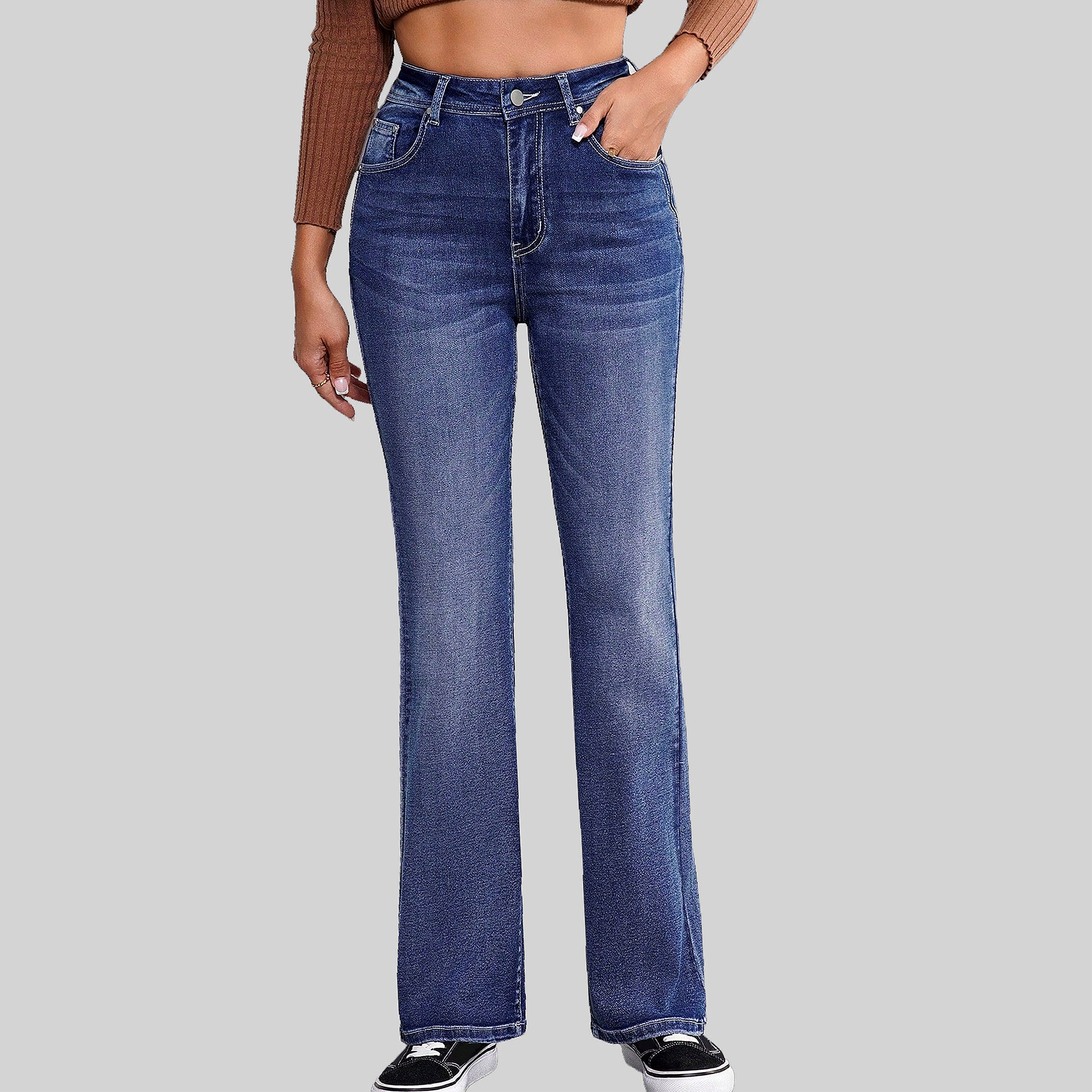 Dámské Jeansy Zvony Flare vyšívané modré Casual Shein S 36