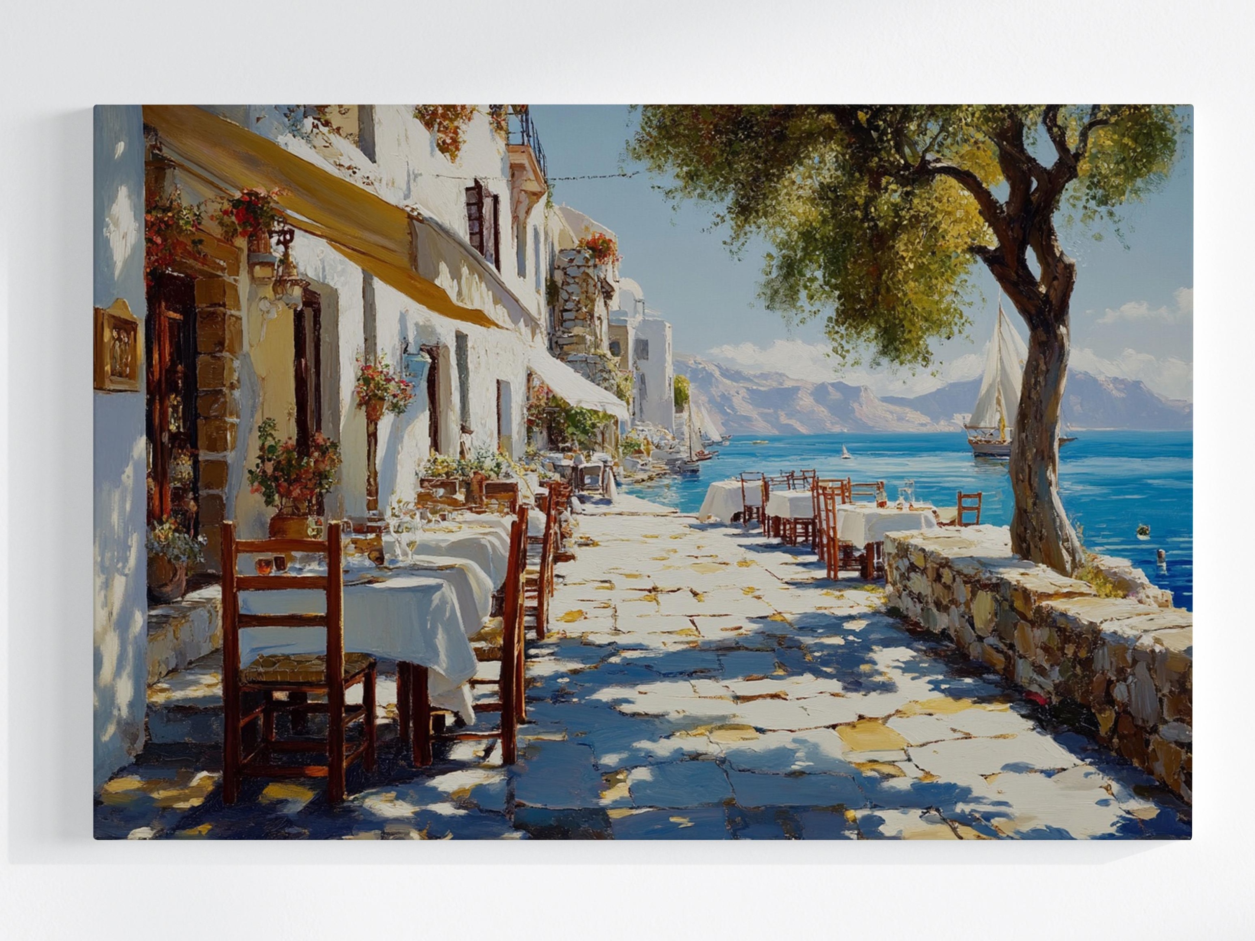 Obraz Na Plátně Canvas Středomořské Město Voda Kavárna Loď 120x80