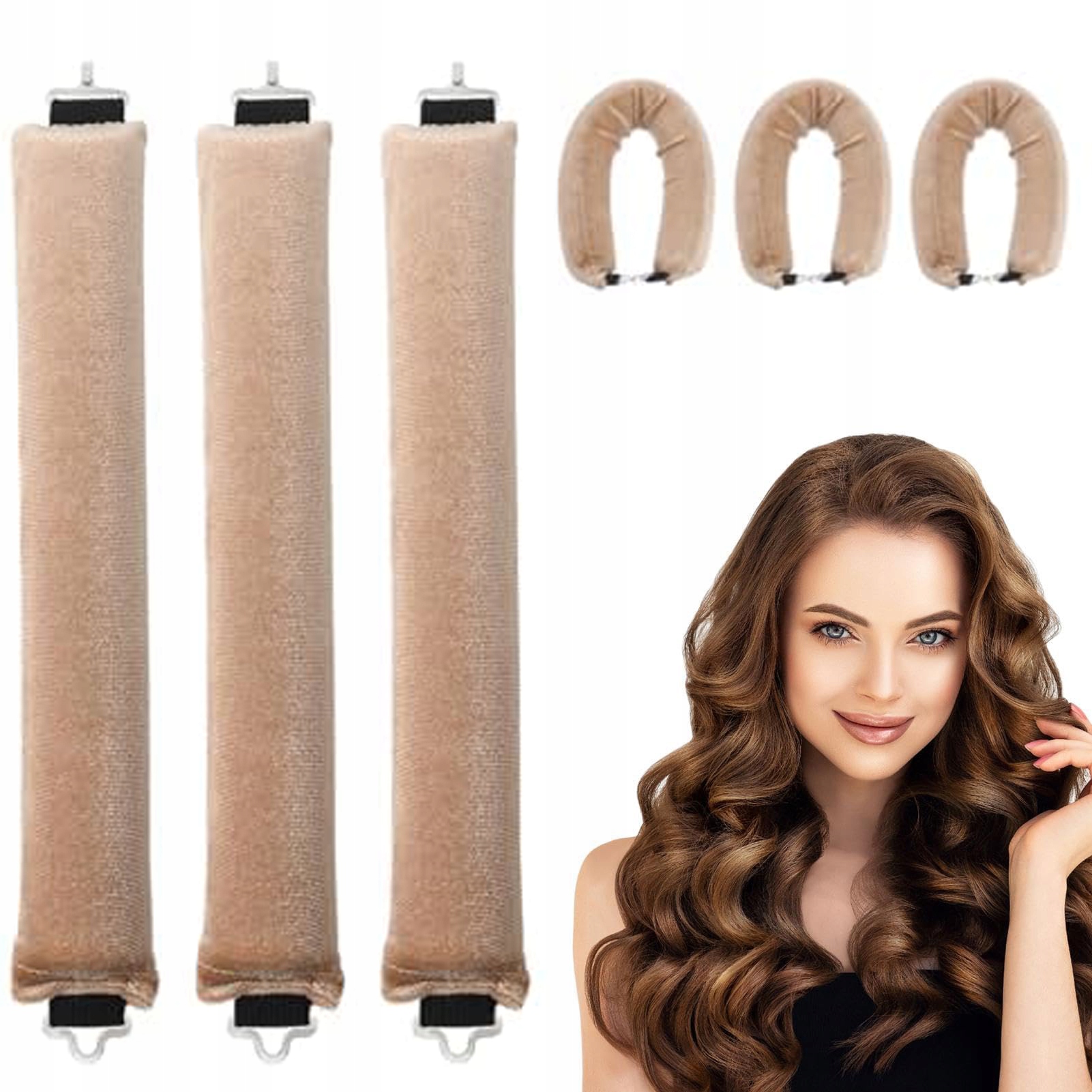 Kulmovací Válečky Papiloty Pro Natáčení Vlasů Blowout Měkké 3 Kusy Khaki