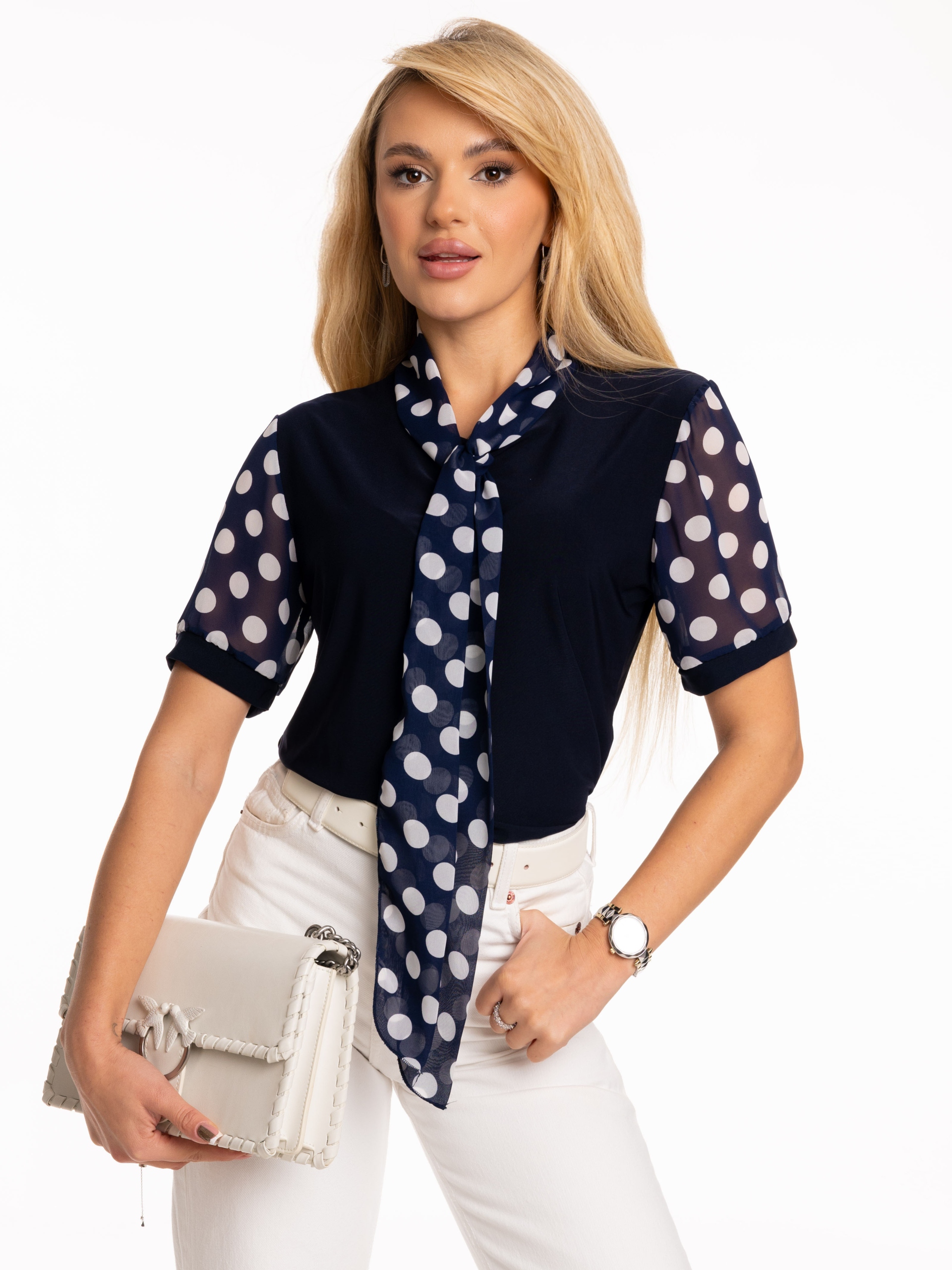 Śliczna ELEGANCKA KOBIECA BLUZKA POLSKI PRODUKT Kolor niebieski