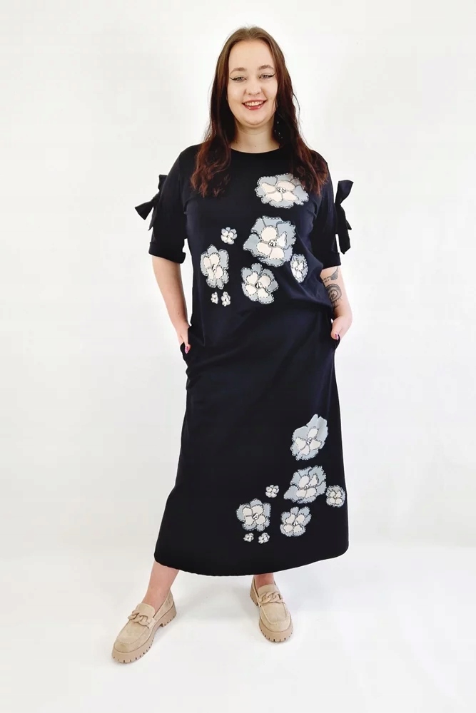 Elegantní komplet Halenka a Sukně s květinami Černá Uni