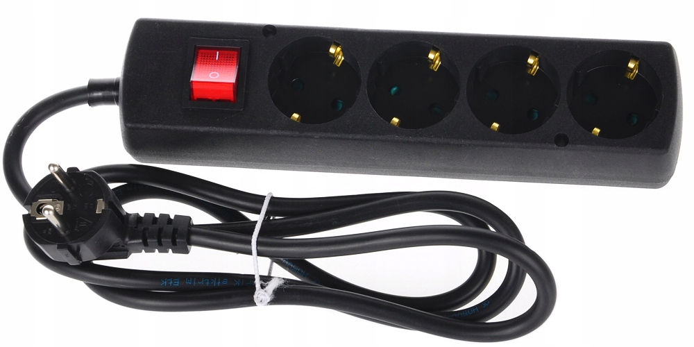 Prodlužovací Kabel 4-ZÁSUVKOVÝ Schuko 10 Metrů S Vypínačem, Černý Polský