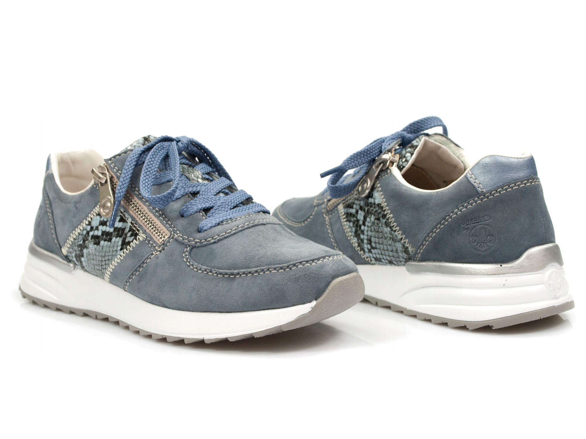 

półbuty Rieker N8024-10 skórzane sneakersy Niebies