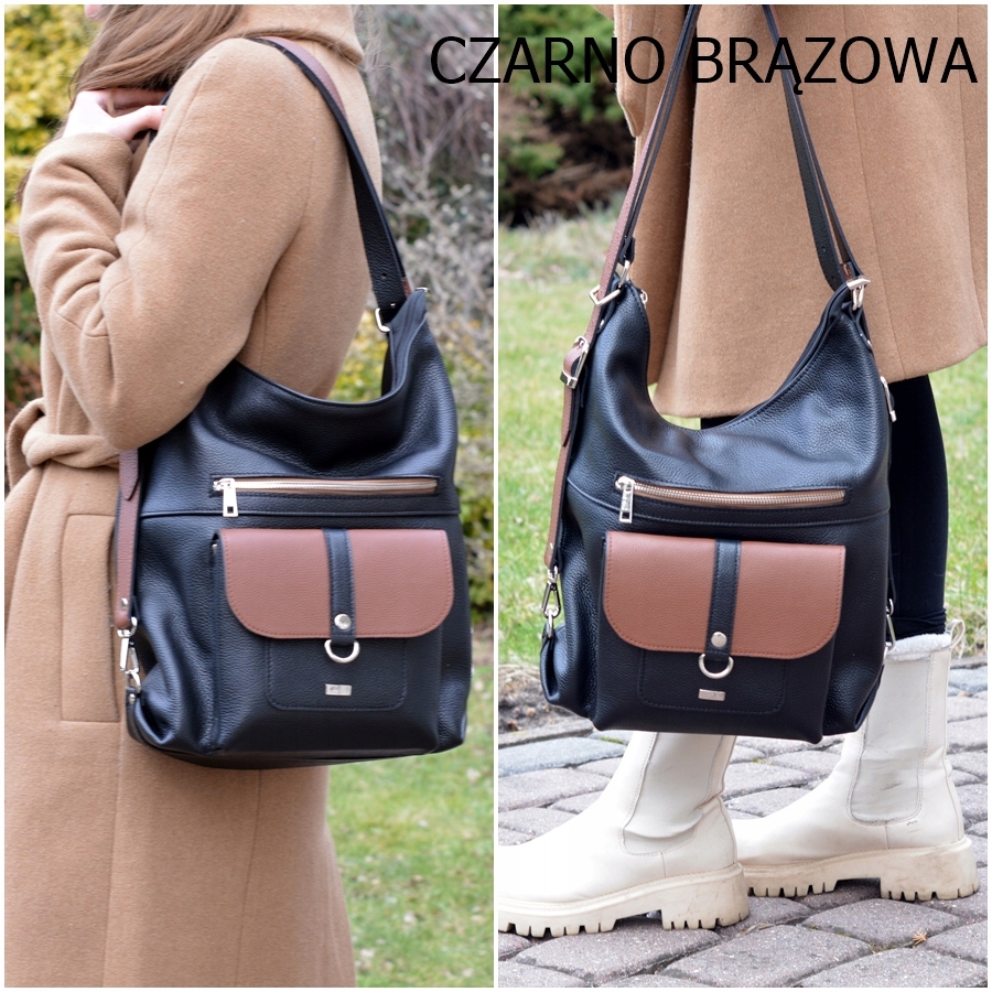 TOREBKA DAMSKA PLECAK 2W1 WŁOSKA SKÓRA NATURALNA Styl miejski