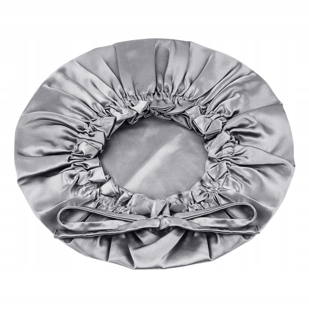 100% Hedvábná Dvouvrstvá čepice na vlasy pro spaní Turban tmavě šedá