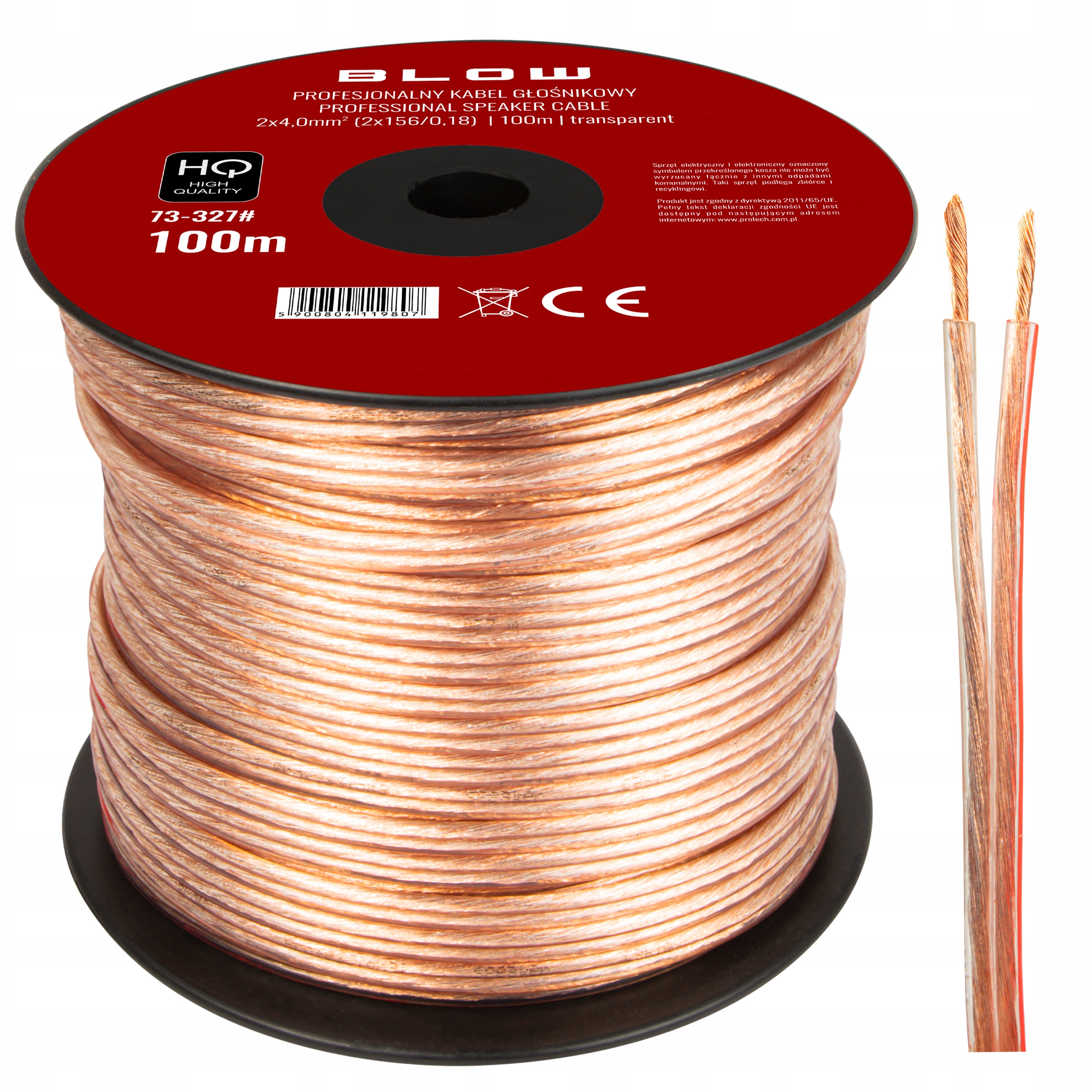 Dvojžilový Kábel Reproduktorový 2x4 mm 100 m Priehľadná Led Cievka Hq