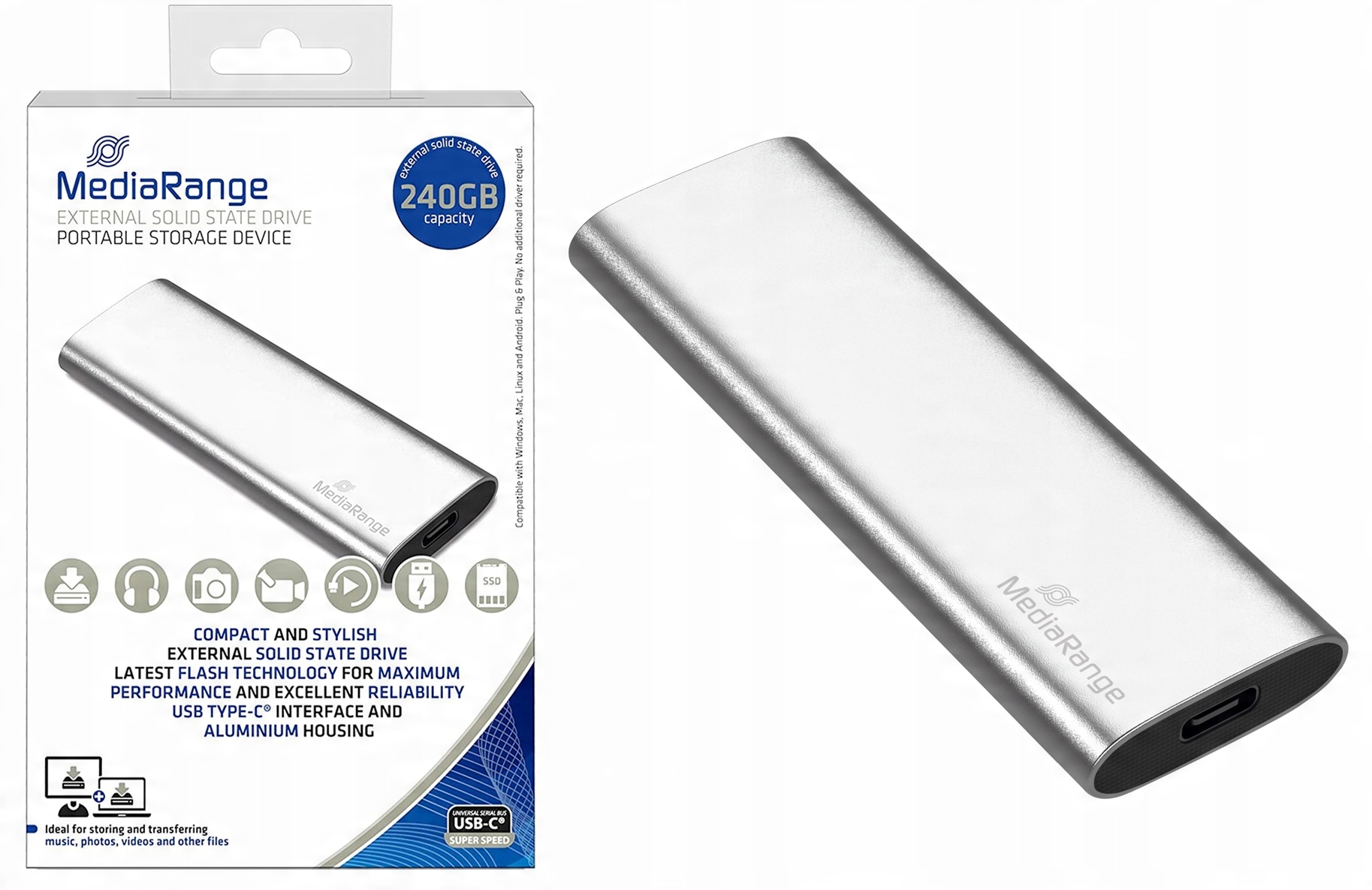 

Dysk Przenośny Ssd 240GB Mediarange 450/420 Mb/s