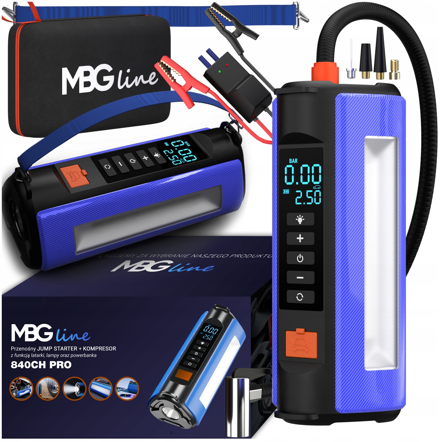 Jump Starter Booster 38,5Wh Kompresor do auta Powerbanka Svítilna do auta