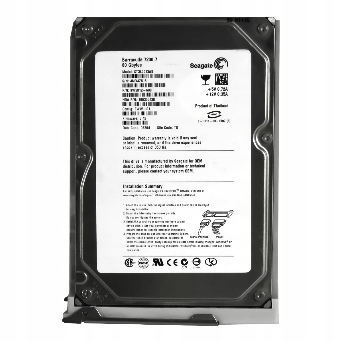 Sun 540-6520-01 80GB 7.2K 8MB Sata 3.5'' ST380013AS