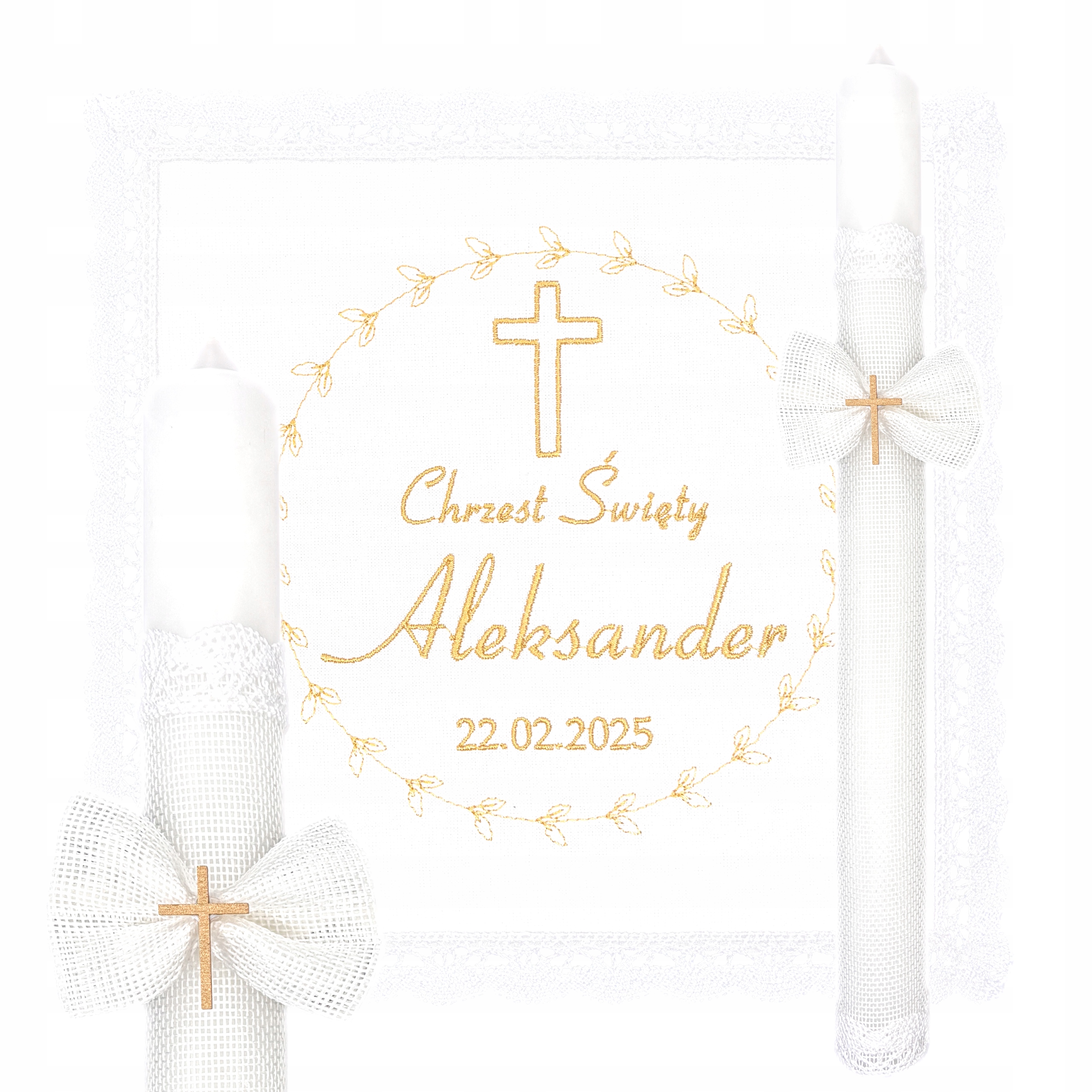 САТИН И СВЕЧА ДЛЯ СВЯТОГО КРЕЩЕНИЯ СУВЕНИР ВЫШИВКА НАСТРОЙКА