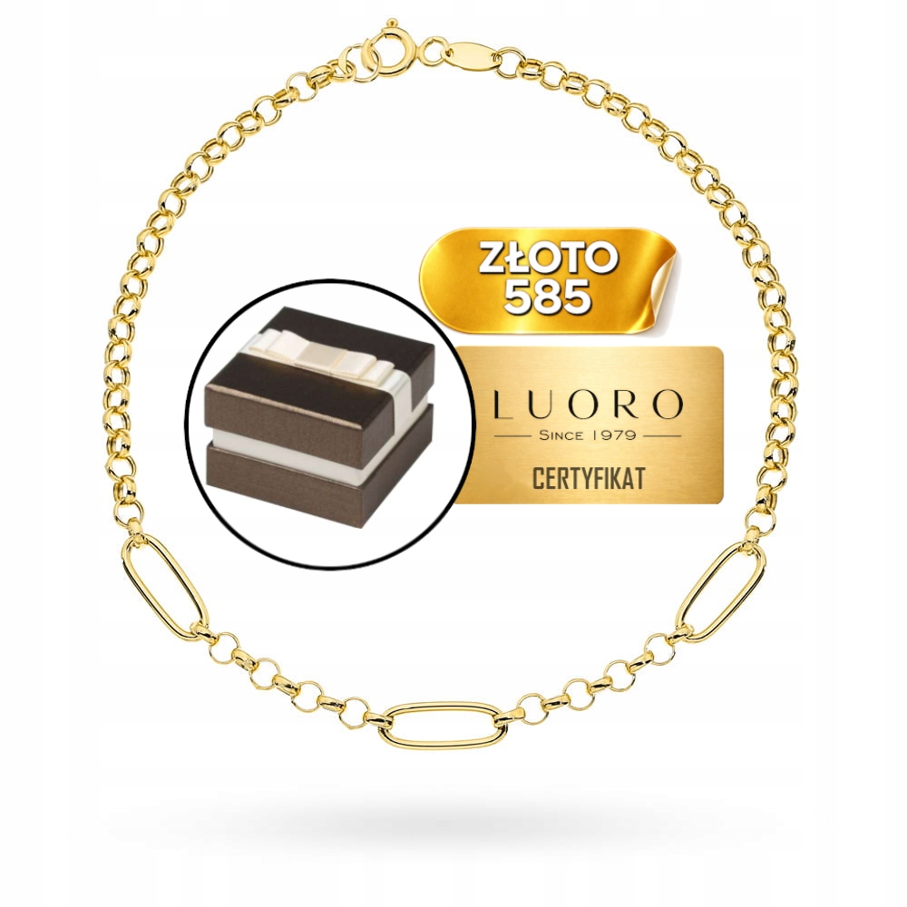 Náramek Zlatý 585 14K Vazba Rolo Dlouhé Články 19 CM Elegantní