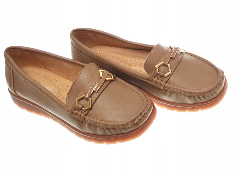 Mokasyny półbuty na miękkiej podeszwie Khaki r.39 Kolor brązowy