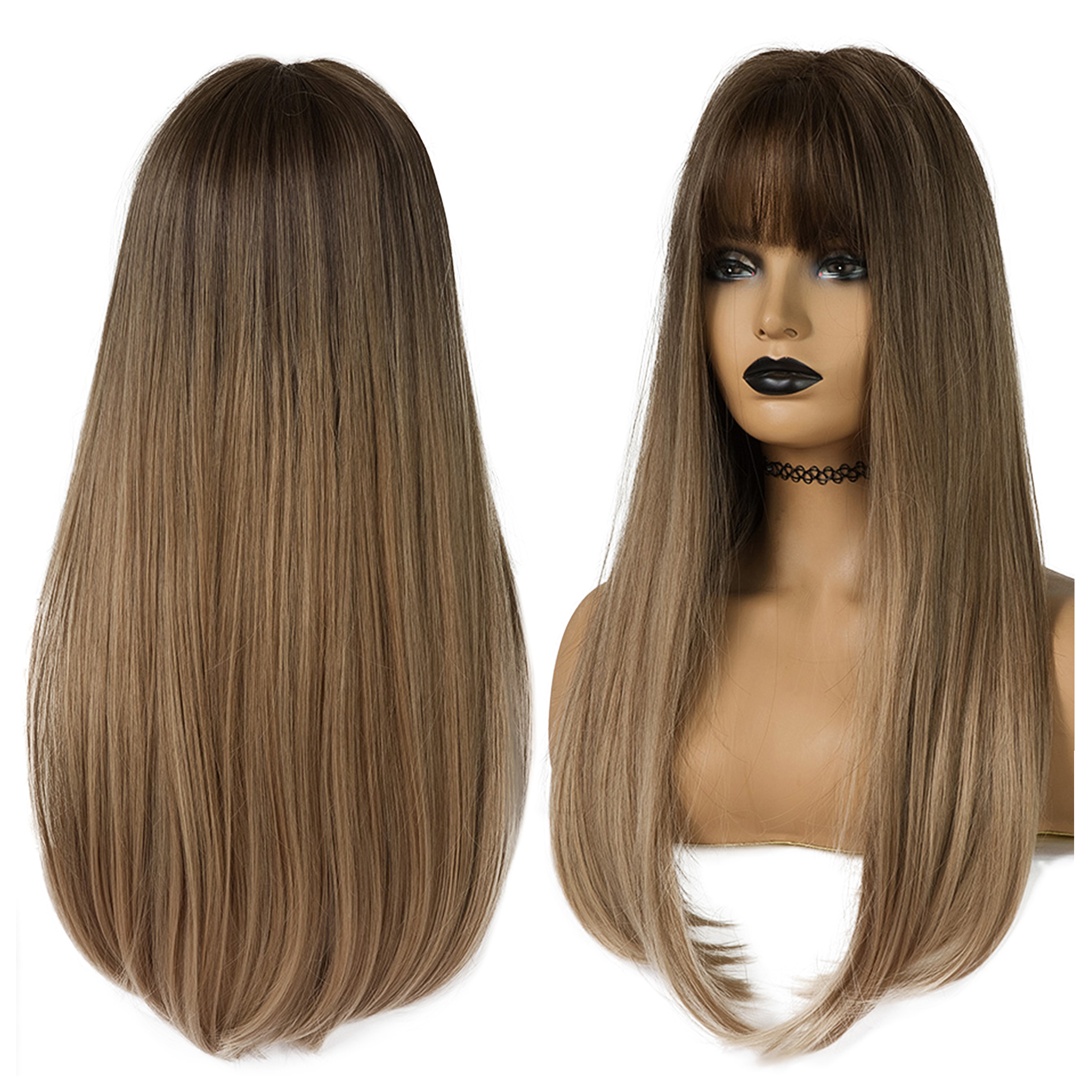

Peruka Brąz ombre blond jak naturalne Grzywka