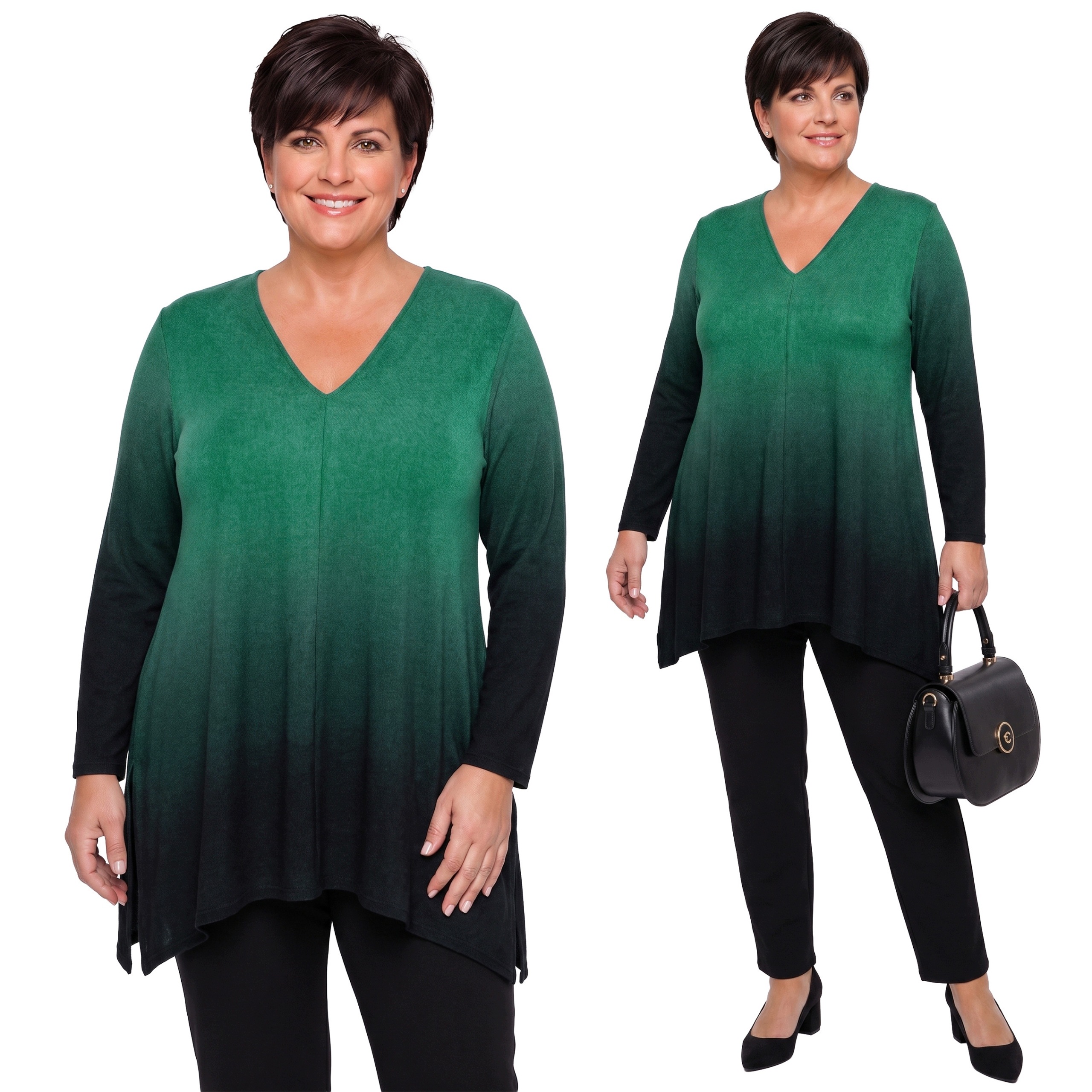 Dlouhá tunika zelená ombre plus size velikost 60/62
