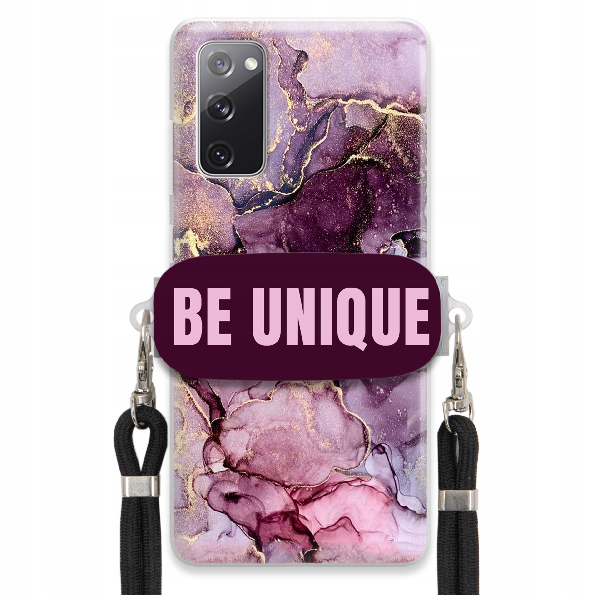Pouzdro pro Samsung S20 Lite úchytka na šňůrku Černá Fialová Mramorová Be Unique