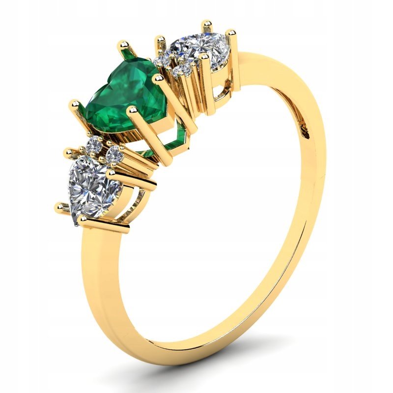 

Pierścionek Złoty Serca Z Zieloną Cyrkonią 14KR