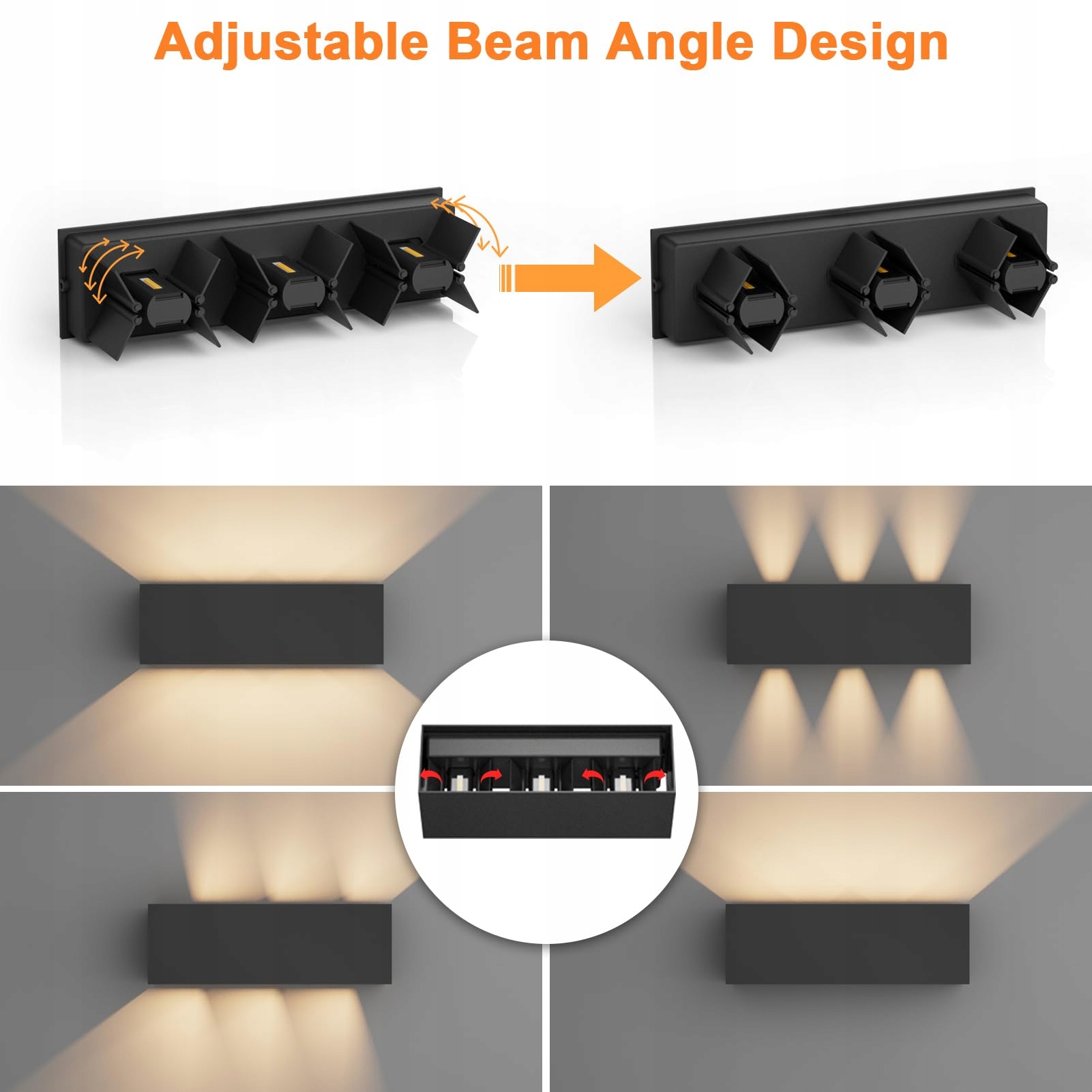 KLIGHTEN Lampa Zewnętrzna 30W Czarna IP65 2szt Regulowany Kąt Ciepła 3000K — miniatura 6