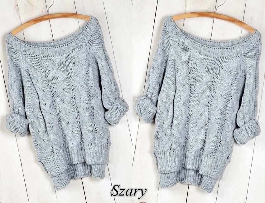 CIEPŁY SWETER TŁOCZONY WARKOCZ ASYMETRYCZNY W5 Rozmiar uniwersalny