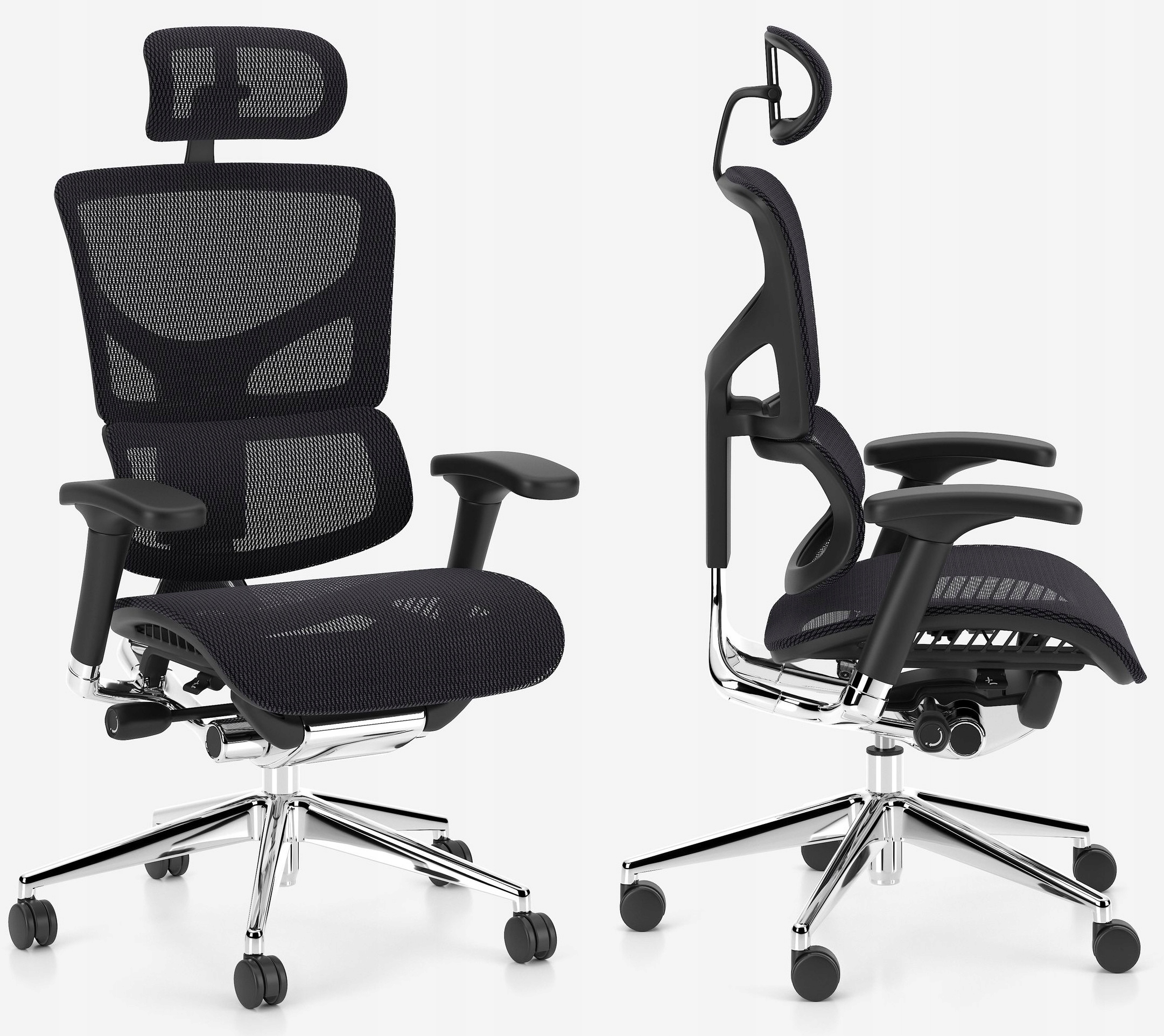 Czarne Ergonomiczne Krzesło biurowe fotel obrotowy ERGO1 Mesh Hrt Nowy Styl