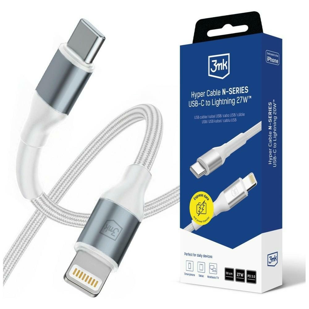 Kabel 3MK Hyper Cable N-series Usb-c do Lightning 50cm Pd 3.0 9V/3A 27W bia