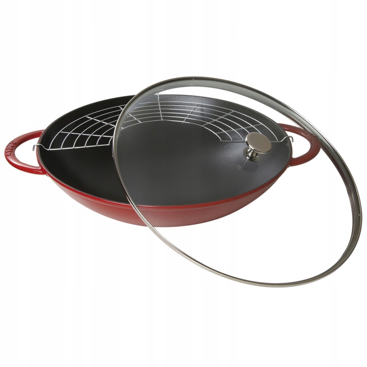 Liatinový wok s pokrievkou 37 cm, červený Staub