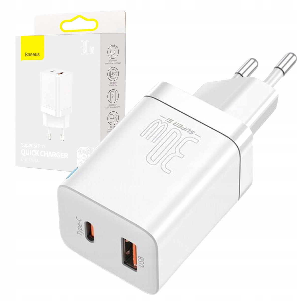 BASEUS SZYBKA ŁADOWARKA SIECIOWA DO TELEFONU USB USB C 30W MOCNA KOSTKA 3A
