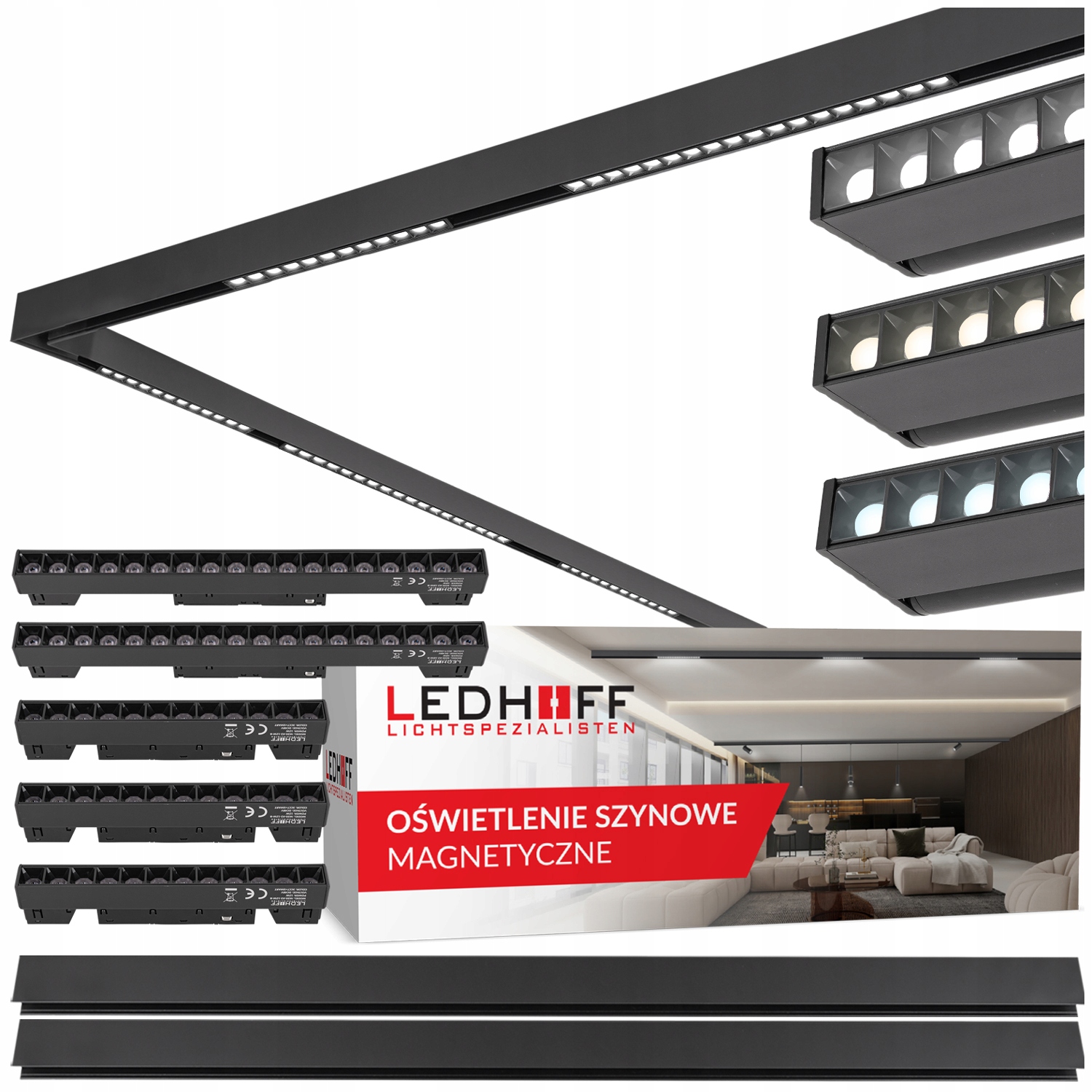 Led magnetické koľajnicové osvetlenie 2x Koľajnica 1 m 5x bodová spojovacia lampa M20