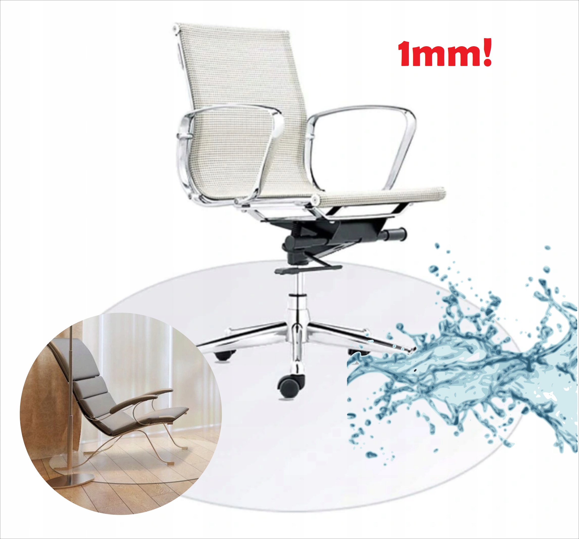 Polykarbonátová podložka pod židli kulatá 1 mm, průměr 80 cm