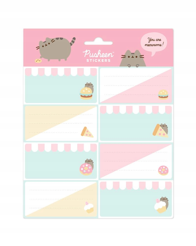 

Słodki kotek Pusheen jedzenie naklejki na zeszyt