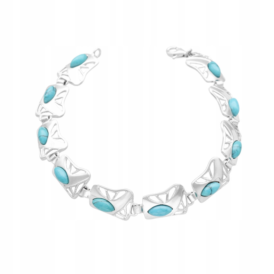 Náramek s tyrkysem, obdélníky, stříbro