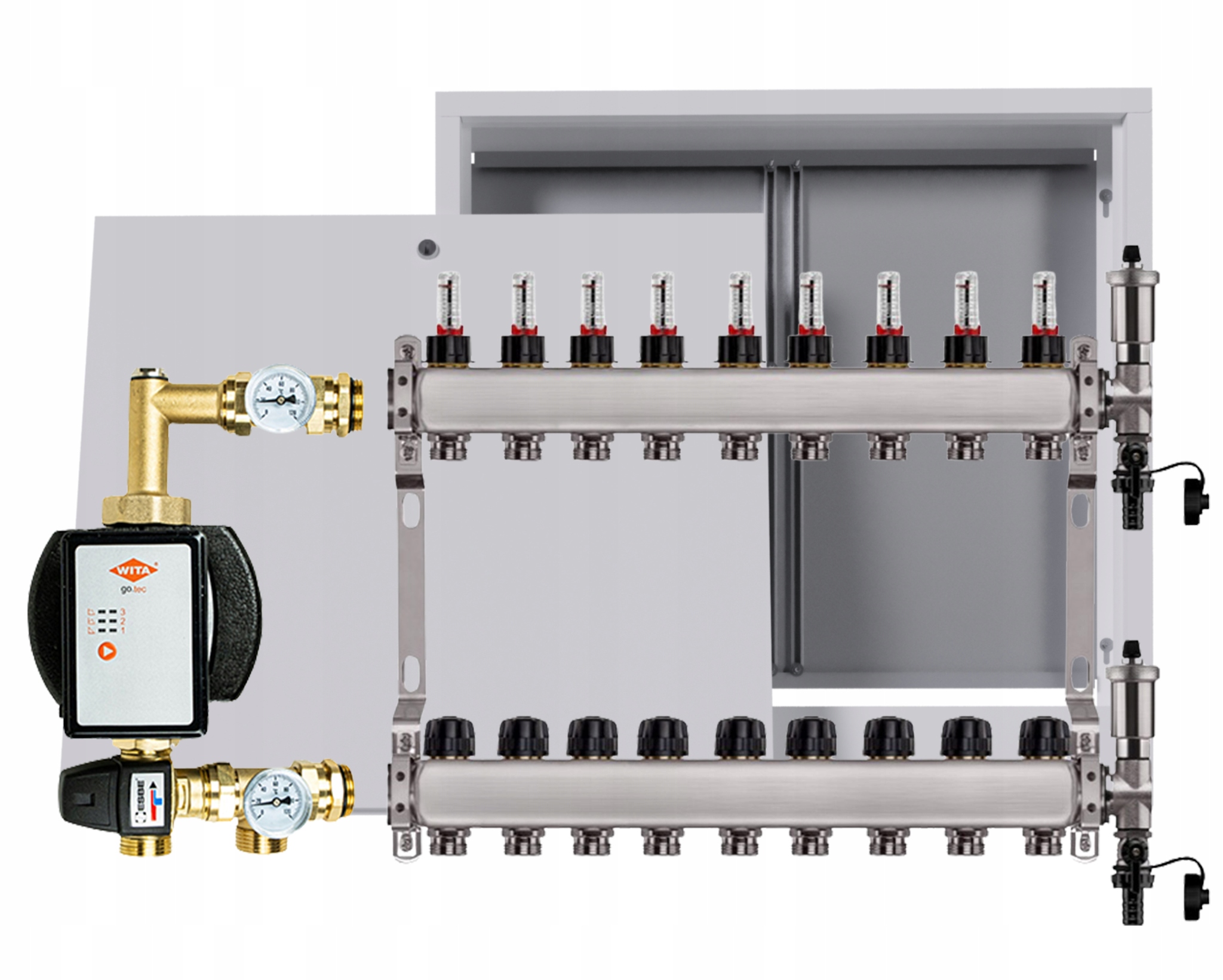 Rozdělovač podlahový nerezový 9 okruhů s čerpadlem Wita box